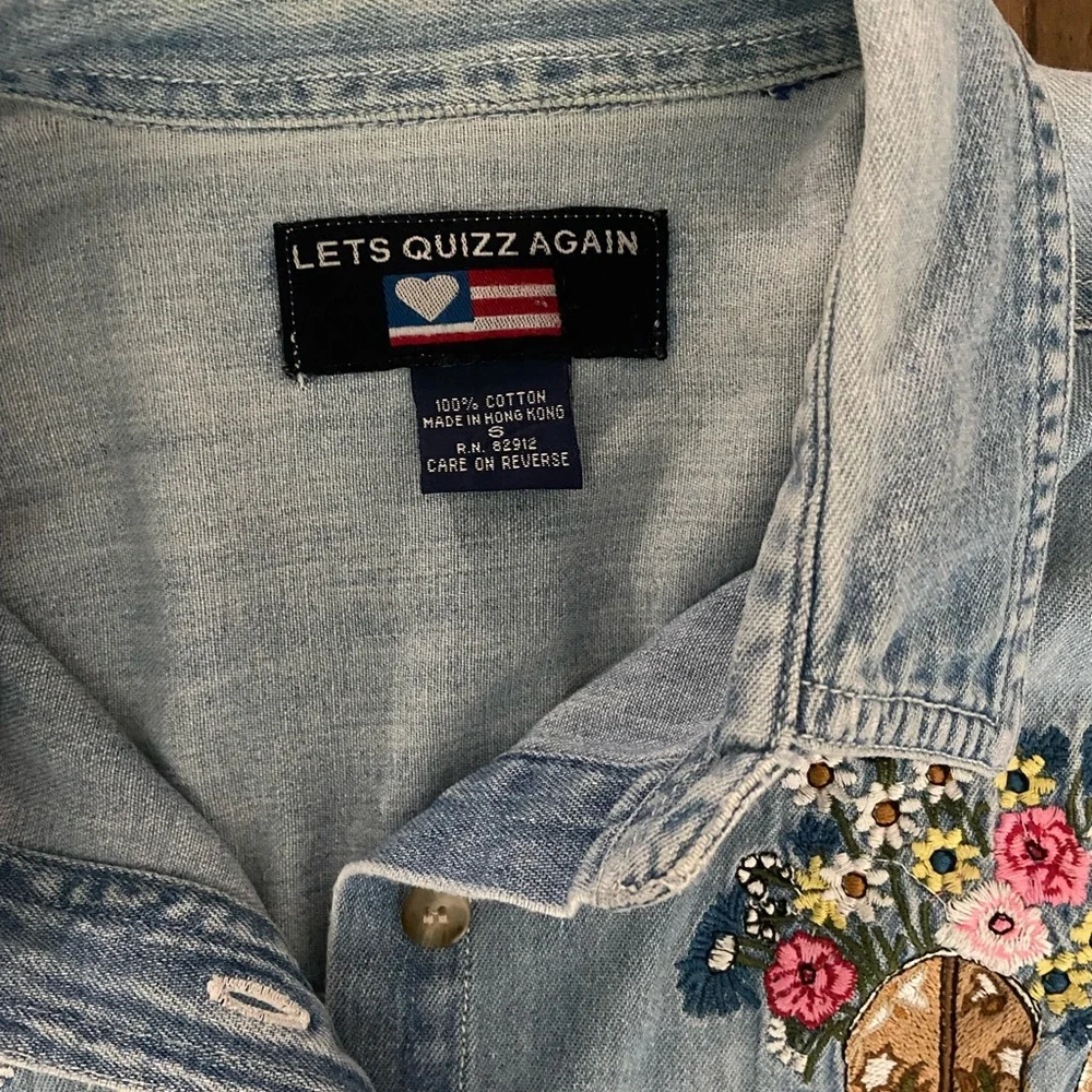 Embroidered Denim Shirt with Boots Cotton Cowboy Western Top - Picture 4 of 4